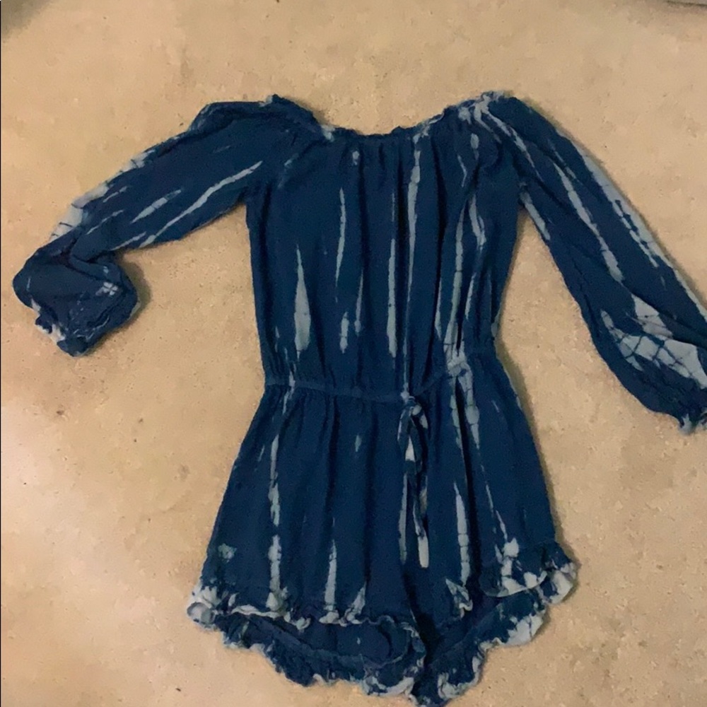 Tie die off the shoulder romper